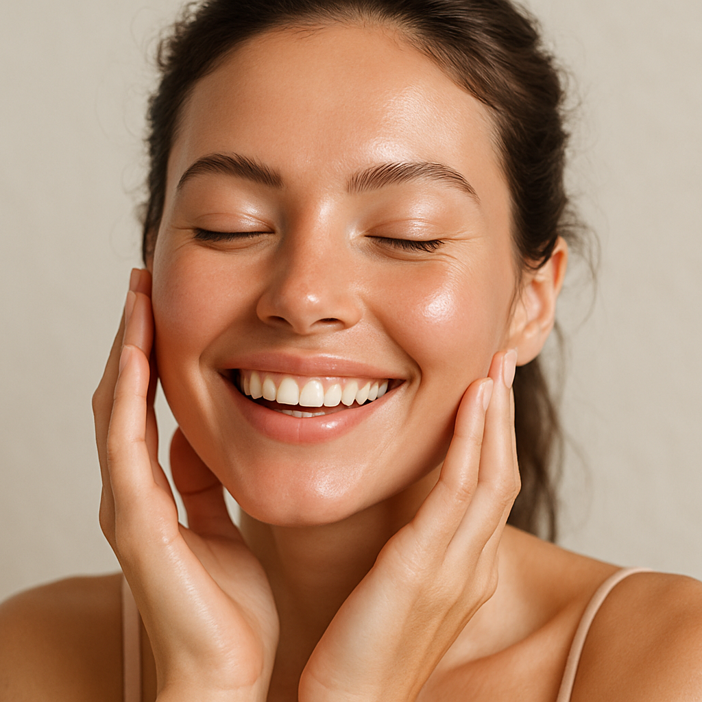 una ragazza felice per la sua pelle